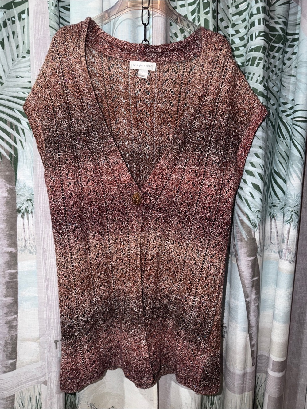 Christopher & Banks Brown Ombre Pointelle V-Neck Sweater Vest
